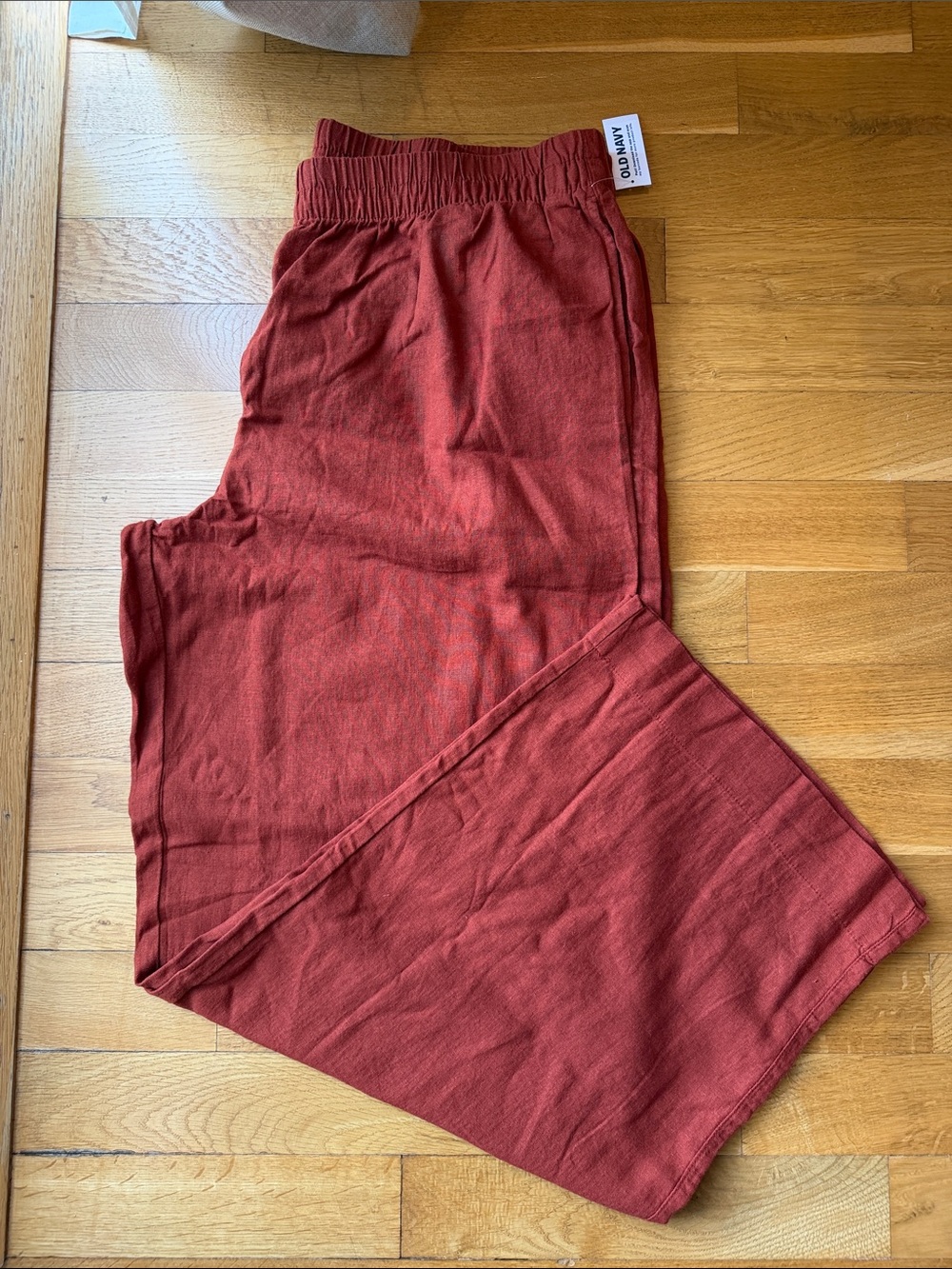 Old Navy Rust High Rise Super Wide-Leg Linen Blend Pants